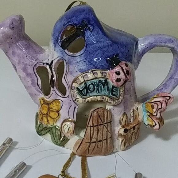 Nantucket Fairy House Watering Can Wind Chime Ceramic Garden Theme Gnome House - Picture 2 of 12